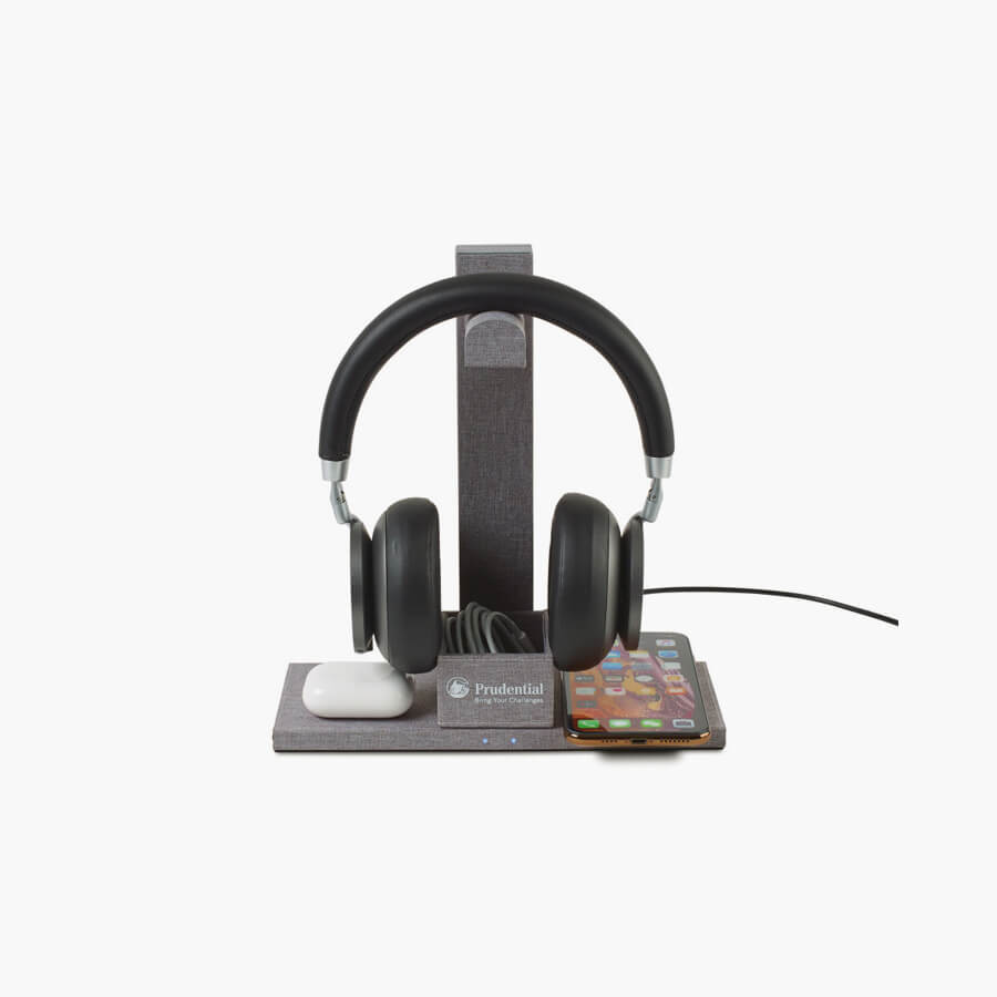 Truman Dual Wireless Charger and Headphone Stand HALO Branded Solutions